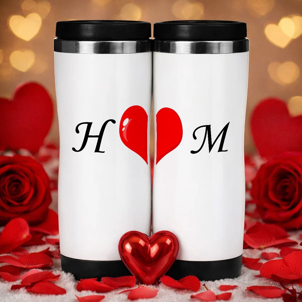 BK Gift Kişiye Özel Çift Sevgili Tasarımlı İkili Çelik Termos Bardak -8, Sevgiliye Hediye, Sevgililer Günü Hediyesi