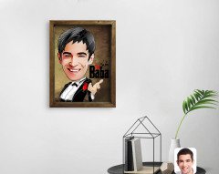 Kişiye Özel Godfather Baba Karikatürlü Doğal Masif Ahşap Çerçeveli Tablo 45x65cm-3