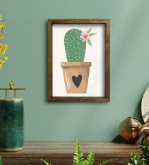BK Gift Kaktüs Tasarımlı Doğal Masif Ahşap Çerçeveli Tablo 45x65cm-9