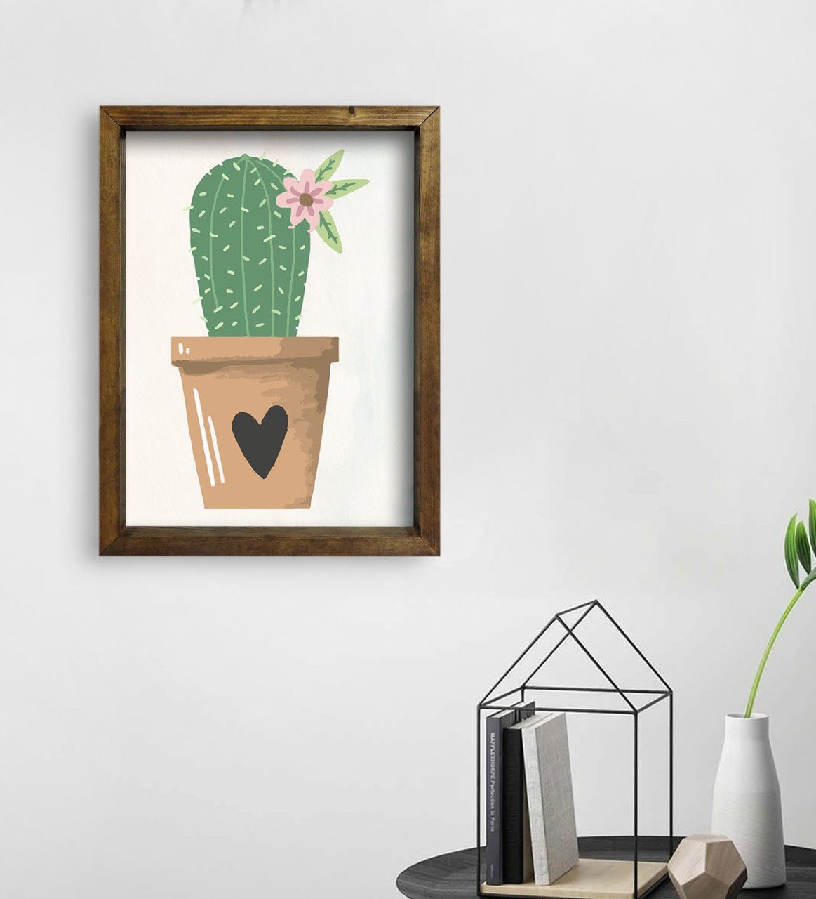 BK Gift Kaktüs Tasarımlı Doğal Masif Ahşap Çerçeveli Tablo 45x65cm-9