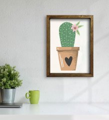 BK Gift Kaktüs Tasarımlı Doğal Masif Ahşap Çerçeveli Tablo 45x65cm-9