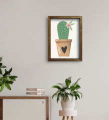 BK Gift Kaktüs Tasarımlı Doğal Masif Ahşap Çerçeveli Tablo 45x65cm-9