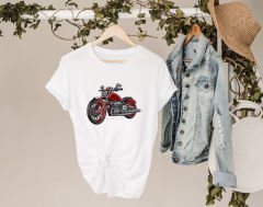 BK Gift Motorsiklet Tasarımlı Kadın Beyaz T-shirt -14, Arkadaşa Hediye, Doğum Günü Hediyesi, Sevgili Hediyesi