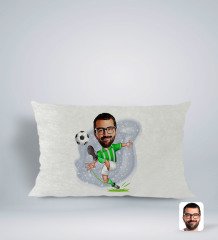 Kişiye Özel Yeşil Beyaz Futbolcu Karikatürlü Dikdörtgen Araç Koltuk Yastığı-1