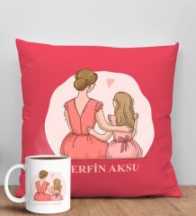 BK Gift Kişiye Özel İsimli Anneler Günü Tasarımlı Kırmızı Kırlent Yastık ve Kupa Seti, Anneye Hediye, Ev Dekorasyonu, Anneler Günü Hediyesi-5