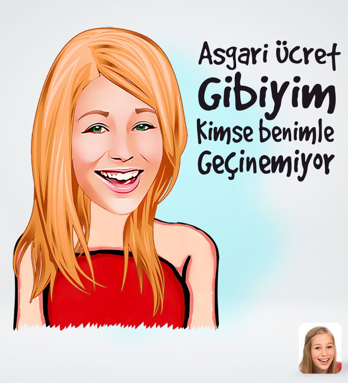 Kişiye Özel Kadın Asgari Ücret Gibiyim Tasarımlı Dijital Karikatür-1