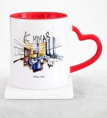 Kişiye Özel Mesleki İç Mimar Kırmızı Kalpli Kupa Bardak - 4