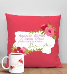 BK Gift Kişiye Özel İsimli Anneler Günü Tasarımlı Kırmızı Kırlent Yastık ve Kupa Seti, Anneye Hediye, Ev Dekorasyonu, Anneler Günü Hediyesi-6