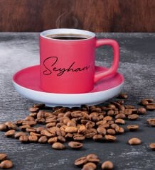 BK Gift Kişiye Özel İsimli Mat Fuşya Renk Türk Kahvesi Fincanı-105, Renkli Türk Kahvesi Fincanı