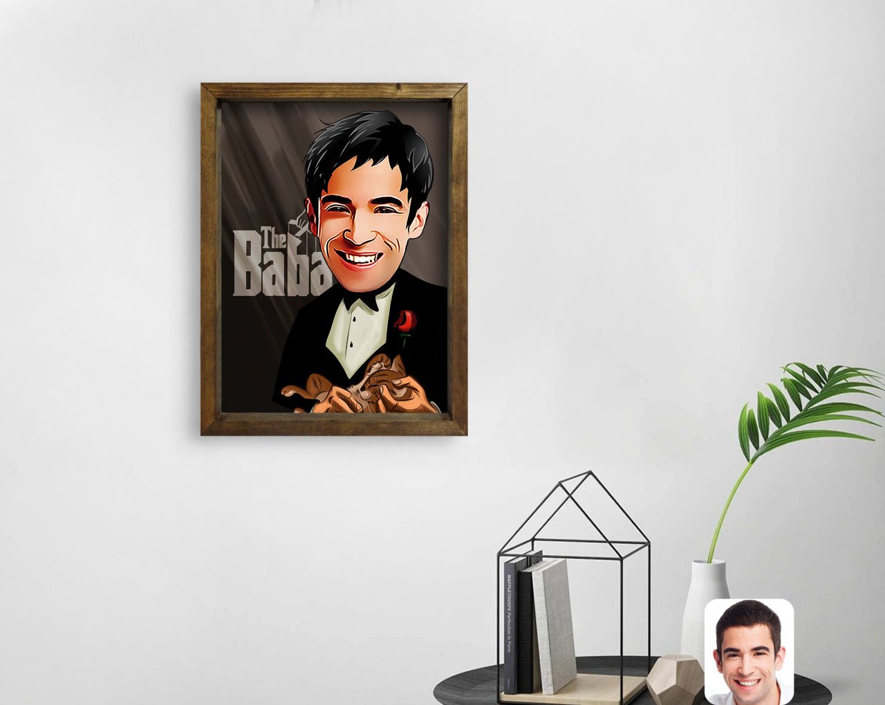 Kişiye Özel Godfather Baba Karikatürlü Doğal Masif Ahşap Çerçeveli Tablo 45x65cm-5
