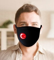 Türk Bayraklı Yıkanabilir Siyah Maske-1