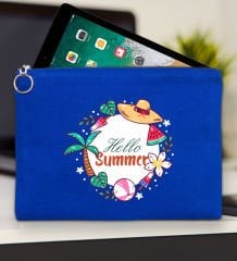 BK Gİft Yaz Temalı-4 Mavi Tablet Çantası 30x21cm, Ipad Çantası, Baskılı Tablet Kılıfı