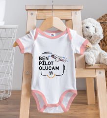 BK Kids Pilot Olucam Tasarımlı Pembe Bebek Body Zıbın-1