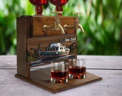 BK Gift Kişiye Özel Kabartma Gemi Tasarımlı Çift Musluklu Doğal Ahşap İçki Standı-17, İçki Standı, Doğum Günü Hediyesi, Ev Hediyesi, Erkek Hediye