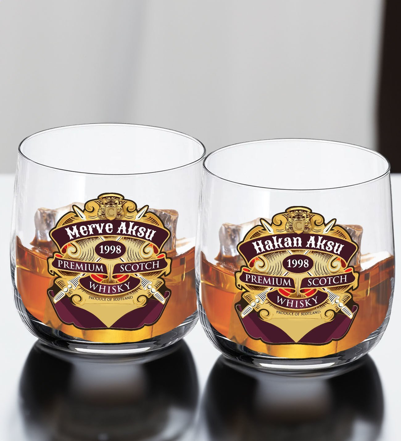 BK Gift Kişiye Özel İsimli DTF Premium Whiskey Tasarımlı İkili Storsınt Viski Kadeh Seti-1, Arkadaşa Hediye, Sevgiliye Hediye