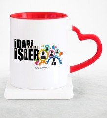 Kişiye Özel Mesleki İdari İşler Amiri Kırmızı Kalpli Kupa Bardak
