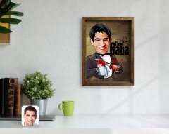 Kişiye Özel Godfather Baba Karikatürlü Doğal Masif Ahşap Çerçeveli Tablo 45x65cm-6