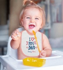BK Kids Kişiye Özel Pembe Bebek Mama Önlüğü - Model 10