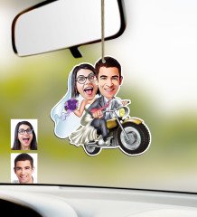 Kişiye Özel Evleniyoruz Karikatürlü Ahşap Araba Dikiz Ayna Süsü-8