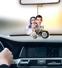 Kişiye Özel Evleniyoruz Karikatürlü Ahşap Araba Dikiz Ayna Süsü-8
