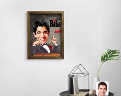 Kişiye Özel Godfather Baba Karikatürlü Doğal Masif Ahşap Çerçeveli Tablo 45x65cm-7