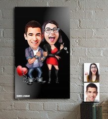 Kişiye Özel Sevgililer Karikatür Ahşap Tablo - 1