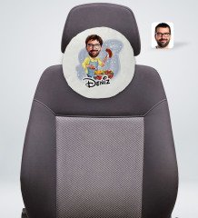Kişiye Özel İsimli Erkek Mangalcı Karikatürlü Yuvarlak Araç Koltuk Yastığı-1