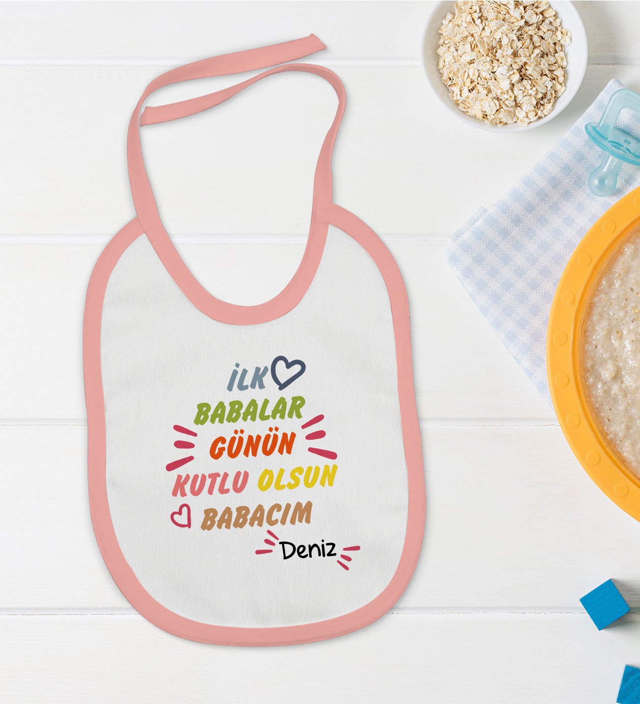 BK Kids Kişiye Özel Pembe Bebek Mama Önlüğü - Model 11