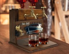 BK Gift Kişiye Özel Kabartma Gemi Tasarımlı Çift Musluklu Doğal Ahşap İçki Standı-19, İçki Standı, Doğum Günü Hediyesi, Ev Hediyesi, Erkek Hediye