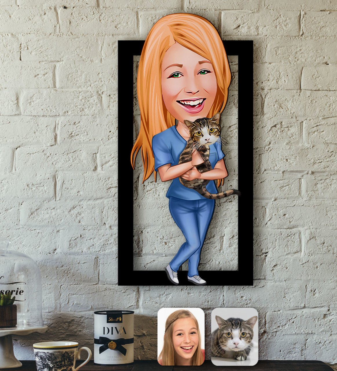 Kişiye Özel Evcil Dost Karikatürlü 3D Ahşap Tablo-4