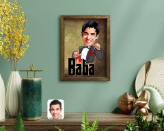 Kişiye Özel Godfather Baba Karikatürlü Doğal Masif Ahşap Çerçeveli Tablo 45x65cm-8