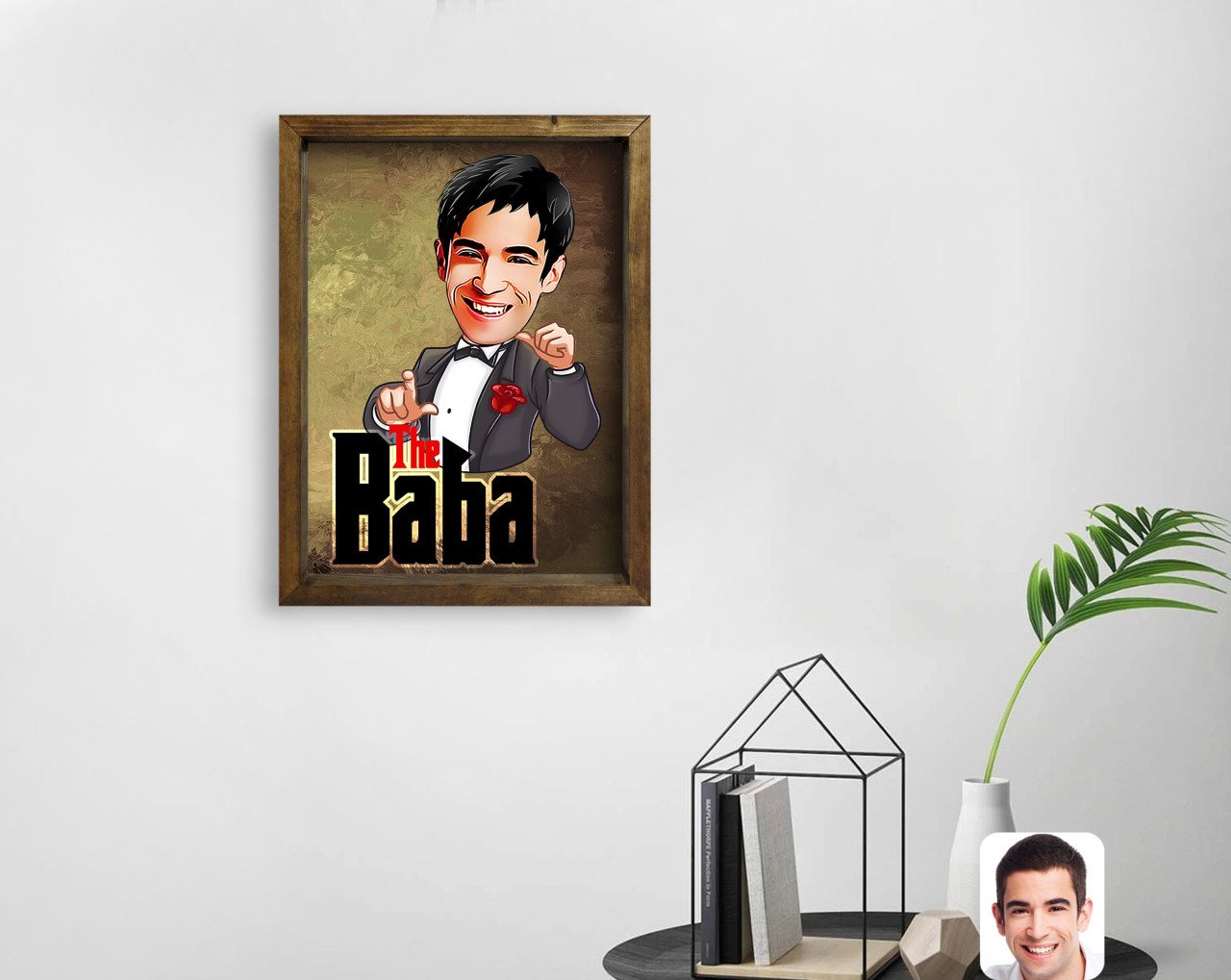 Kişiye Özel Godfather Baba Karikatürlü Doğal Masif Ahşap Çerçeveli Tablo 45x65cm-8