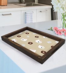 BK Gift Donut ve Kahve Tasarımlı Doğal Ahşap Tepsi-1