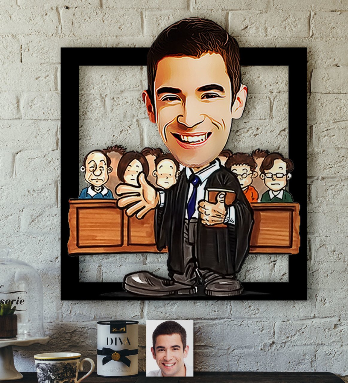 Kişiye Özel Bay Avukat Karikatürlü 3D Ahşap Tablo-2