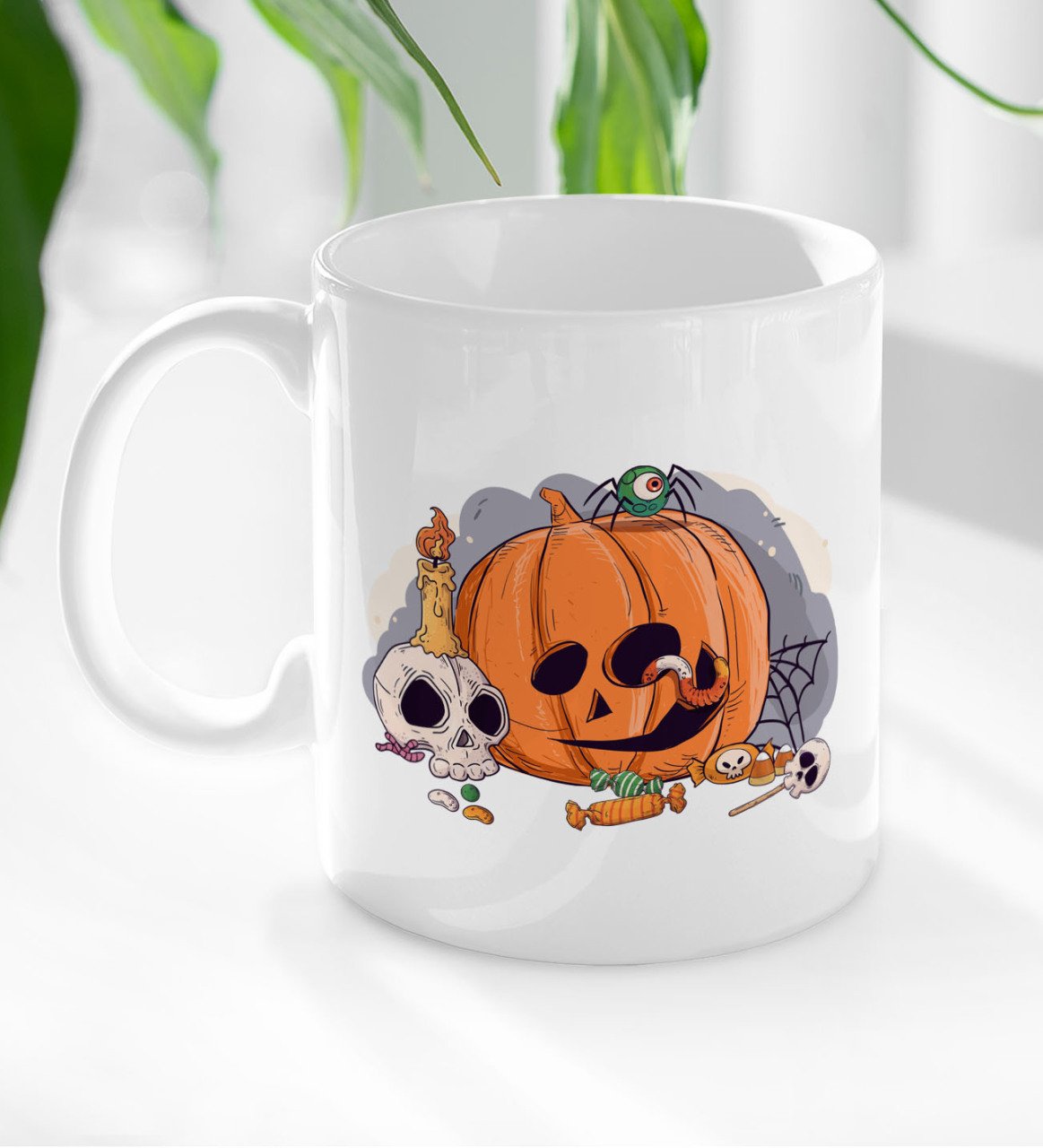 BK Gift Happy Halloween Tasarımlı Beyaz Kupa Bardak-2
