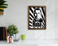 Kişiye Özel Godfather Baba Silüet Tasarımlı Doğal Masif Ahşap Çerçeveli Tablo 45x65cm-1