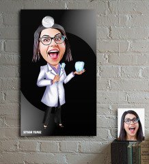 Kişiye Özel Bayan Diş Hekimi Karikatür Ahşap Tablo - 3