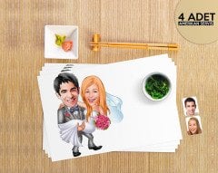 Kişiye Özel Evleniyoruz Karikatürlü 4 Adet Amerikan Servis Seti-7
