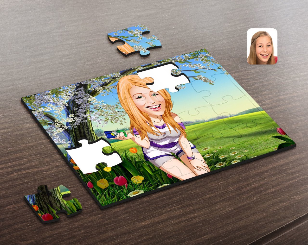 Kişiye Özel Kadın Karikatürlü Ahşap Puzzle-36