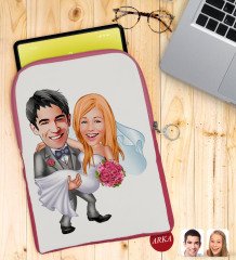 Kişiye Özel Evleniyoruz Karikatürlü Taşınabilir Koruyucu Tablet Kılıfı & Organizer Çanta - Pembe-7