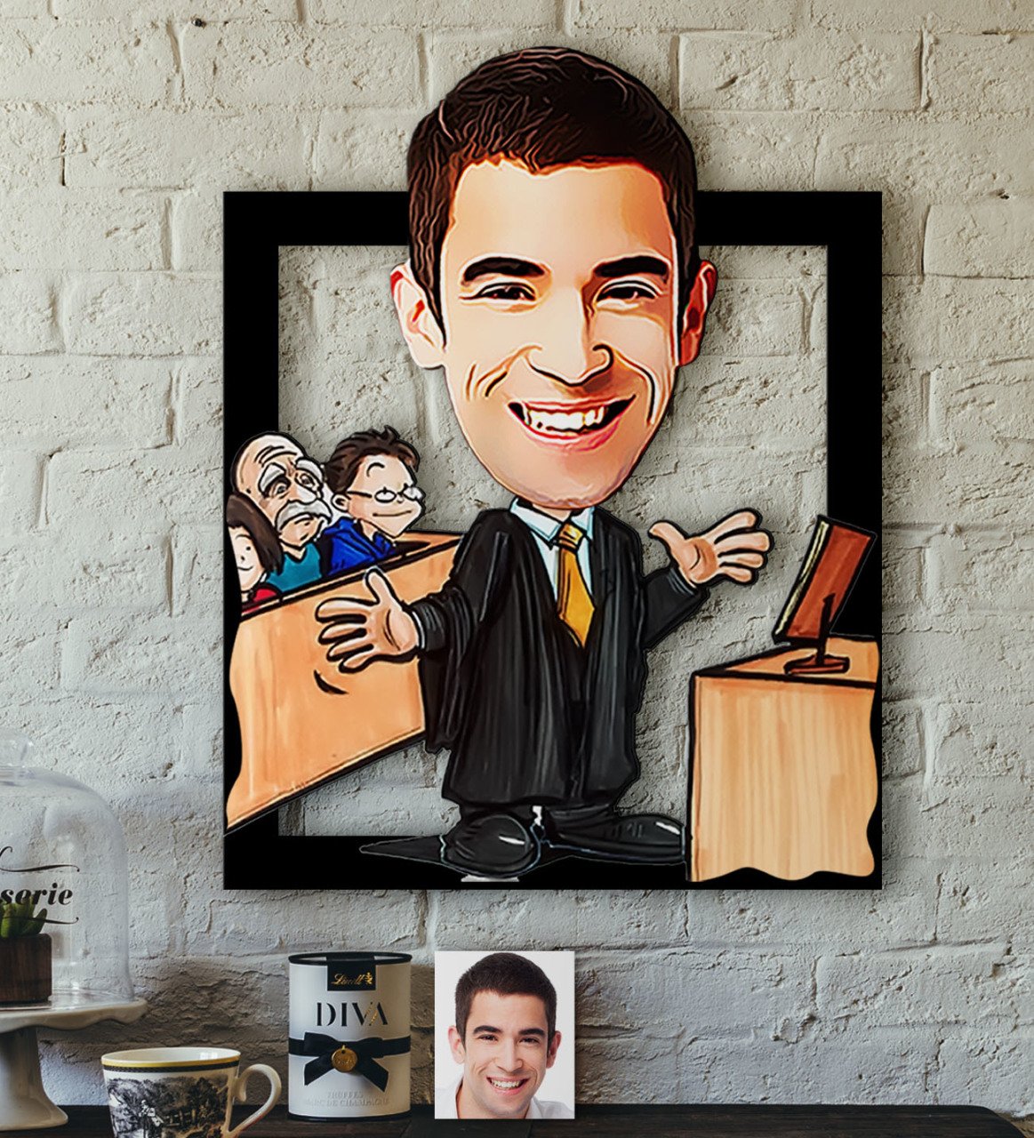 Kişiye Özel Bay Avukat Karikatürlü 3D Ahşap Tablo-3