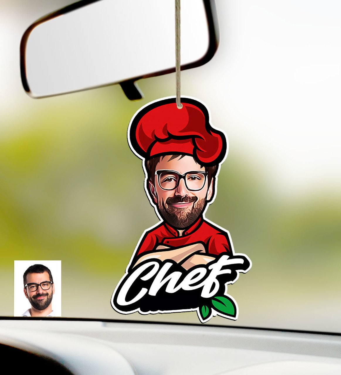 Kişiye Özel Bay Chef Karikatürlü Ahşap Araba Dikiz Ayna Süsü-10