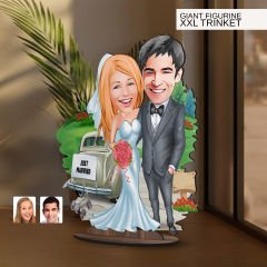 BK Gift Kişiye Özel Evleniyoruz Karikatürlü Büyük Boy Ahşap Biblo-1 Arkadaşa Hediye , Sevgiliye Hediye, Kişiye Özel Biblolar