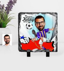 Kişiye Özel Bay Futbolcu Sarı Lacivert Karikatürlü Dekoratif Doğal Taş - 1
