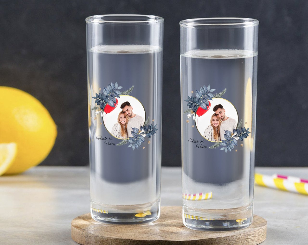 Kişiye Özel Renkli Baskılı İsimli Fotoğraflı İkili Vodka Bardağı-34