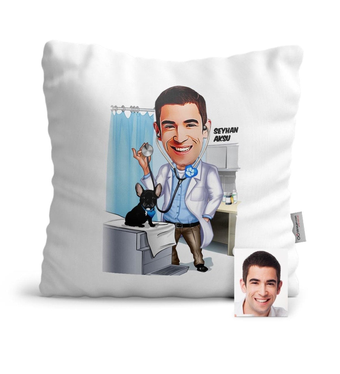 Kişiye Özel Veteriner Hekim Karikatür Saten Yastık - 1