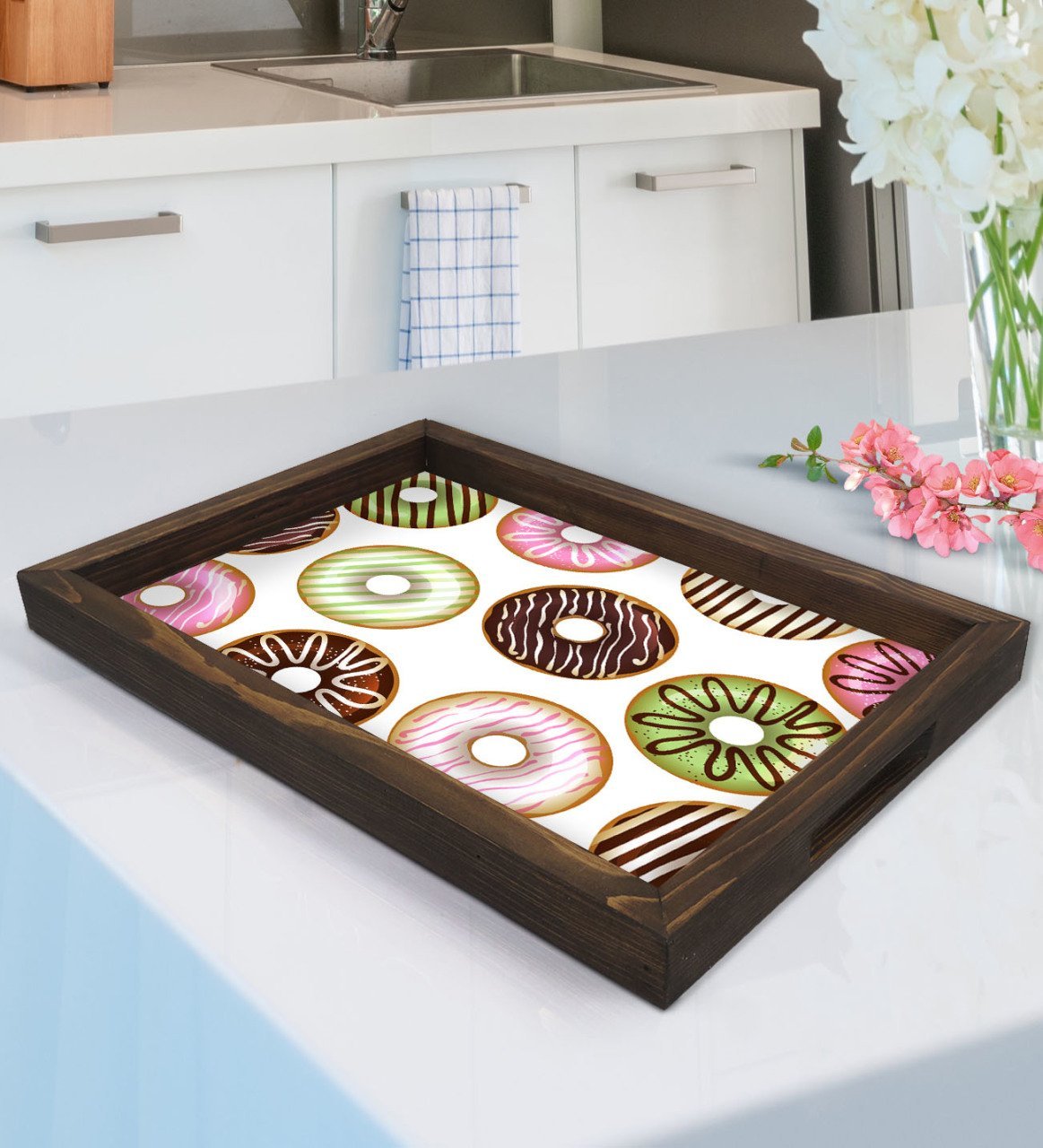 BK Gift Donut Tasarımlı Doğal Ahşap Tepsi-2