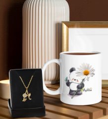 BK Gift Kişiye Özel Kupa ve Zirkon Taşlı Aşk Çiçeği Harf Kolye-8, Sevgiliye Hediye, Doğum Günü Hediyesi, Yıl Dönümü Hediyesi