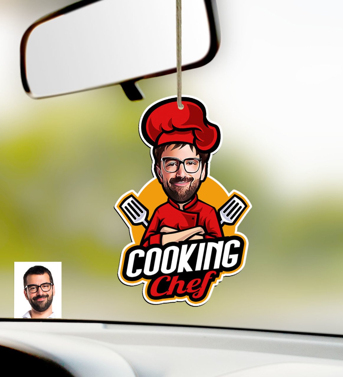 Kişiye Özel Bay Chef Karikatürlü Ahşap Araba Dikiz Ayna Süsü-11