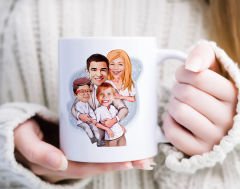 Kişiye Özel Karikatürlü Aile Tasarımlı Beyaz Kupa Bardak-10, Aileye Hediye , Karikatürlü Kupa Bardak